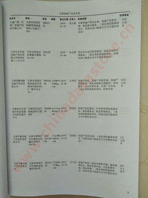 天津房地產(chǎn)企業(yè)黃頁收錄了最新的天津房地產(chǎn)企業(yè)名單，具有極高的營銷價值，實實在在提高銷售業(yè)績