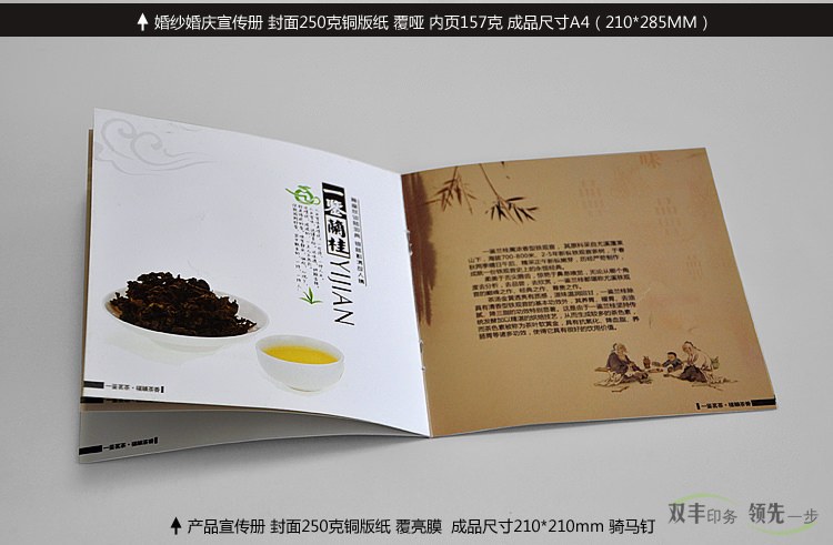 產(chǎn)品宣傳冊(cè) 封面250克銅版紙覆亮膜，成品尺寸橫版A4(210*285MM)